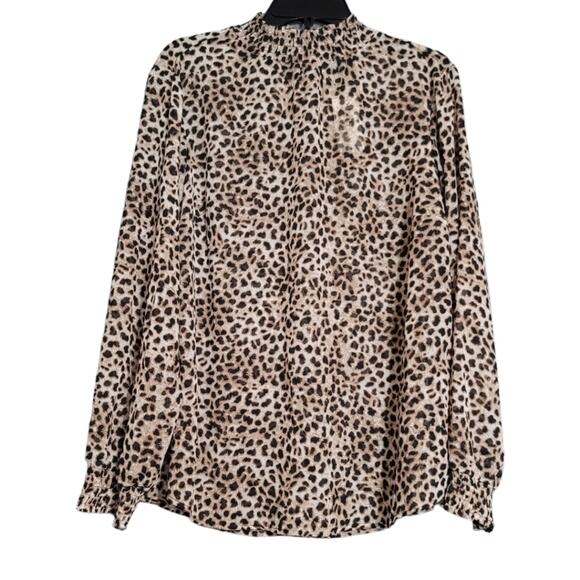 Torrid Animal Print Long Sleeve Sheer Chiffon Smocked Mock Neck Blouse 0X - Picture 9 of 9